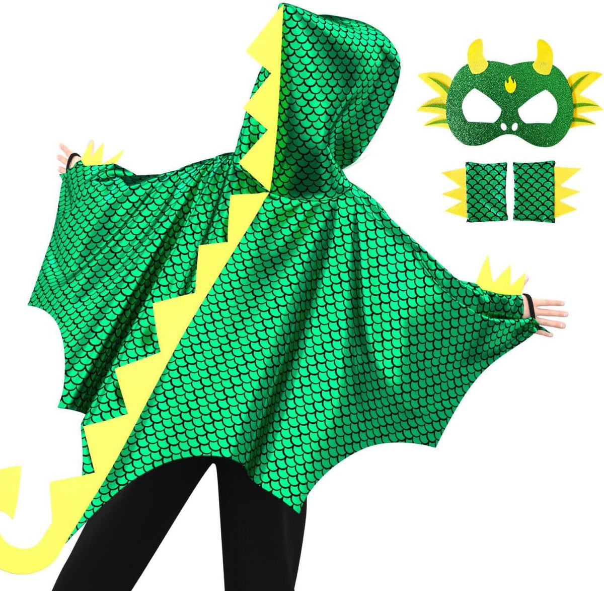 iROLEWIN Hooded Dragon-Wings-Costume for Toddler Kids Dress-Up Mask Gloves