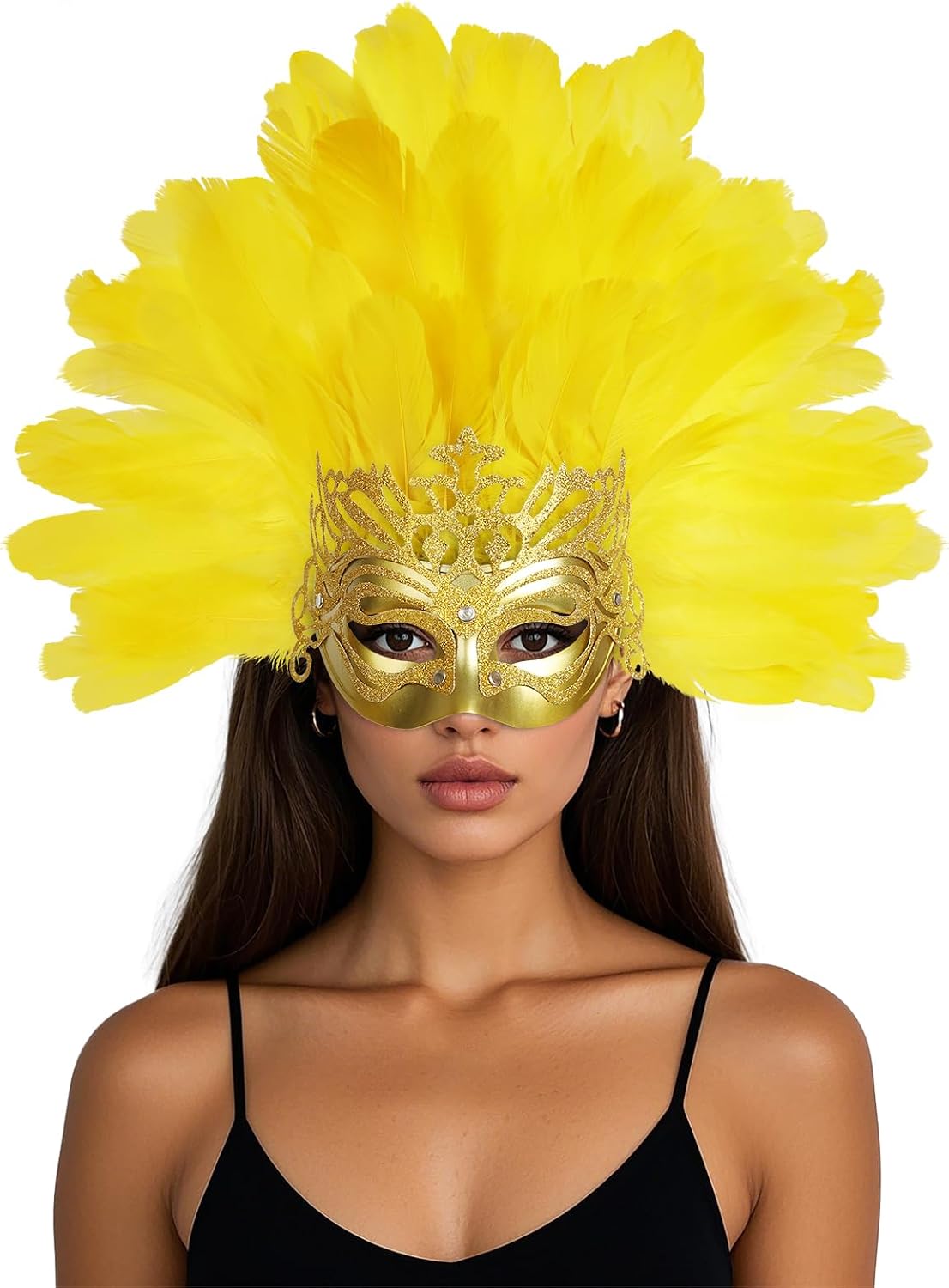 Women's Feather Masquerade Mask and Headpiece, Carnival Costume Accessory