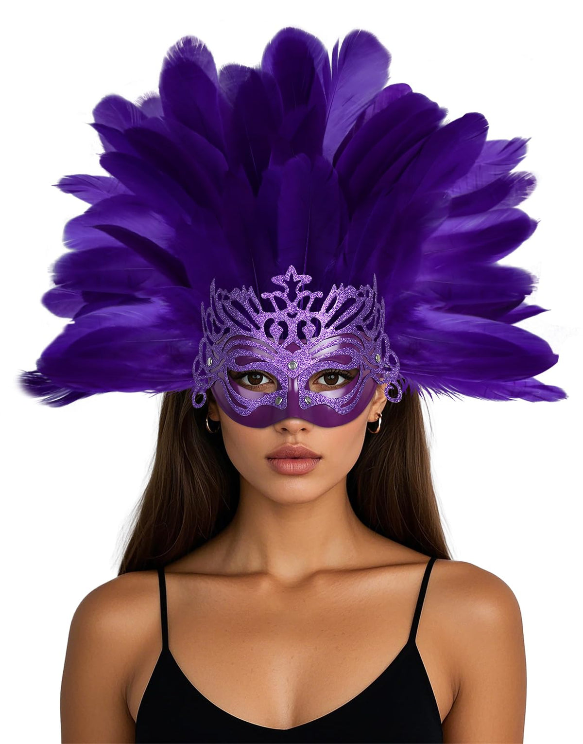 Women's Feather Masquerade Mask and Headpiece, Carnival Costume Accessory
