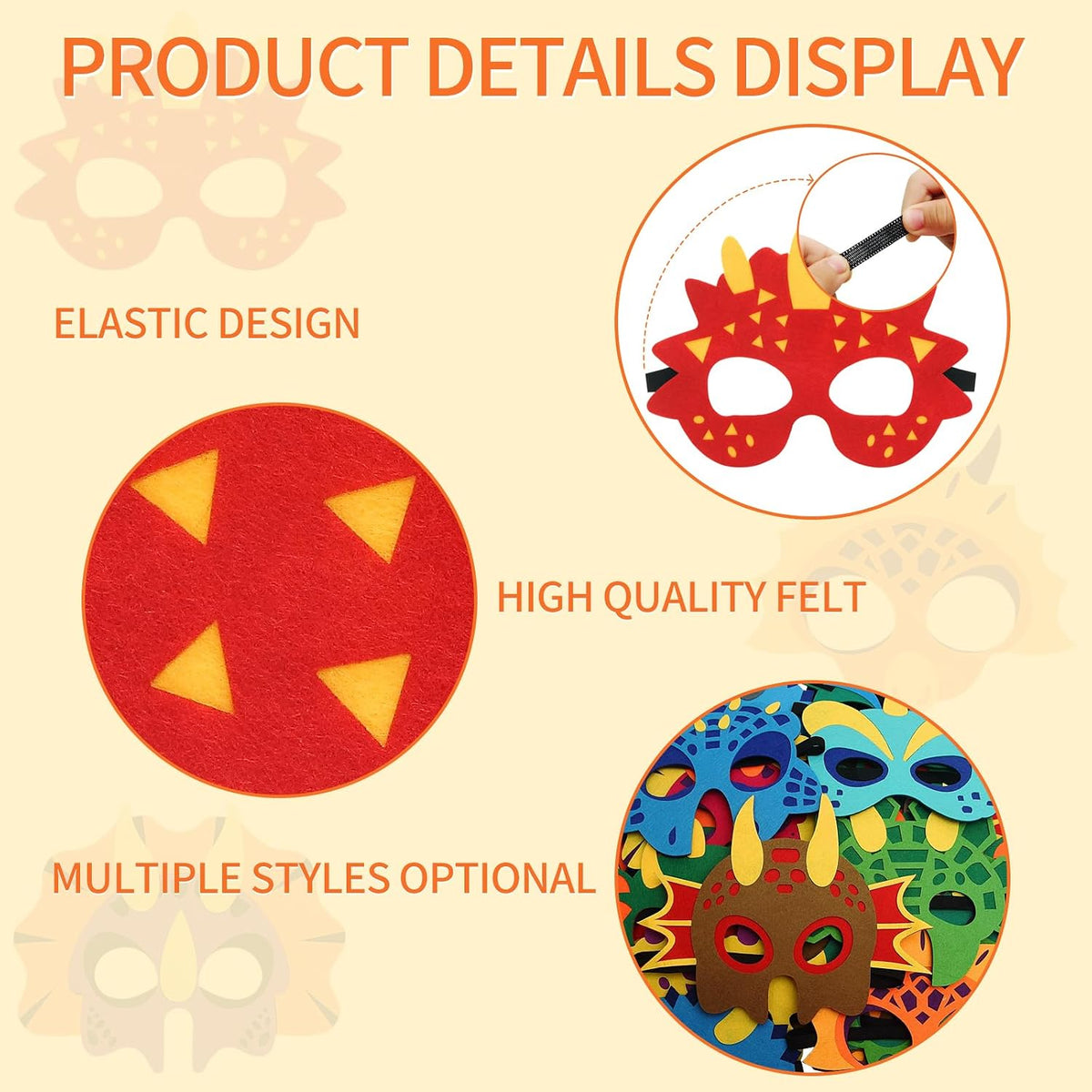 30 Packs Felt Dinosaur Masks for Kids Birthday Party | Dino Masks for Halloween Cosplay Dress Up Decorations