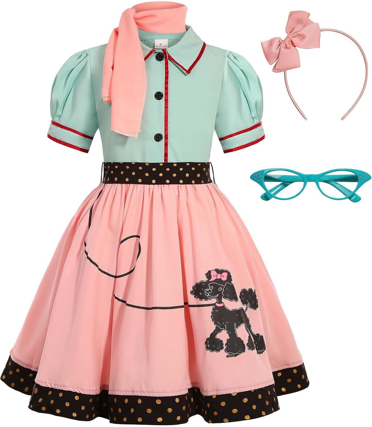 SIZGAROOT 50s Outfit for Girls 50s Costume Girls Poodle Skirt Halloween Party Dress Up