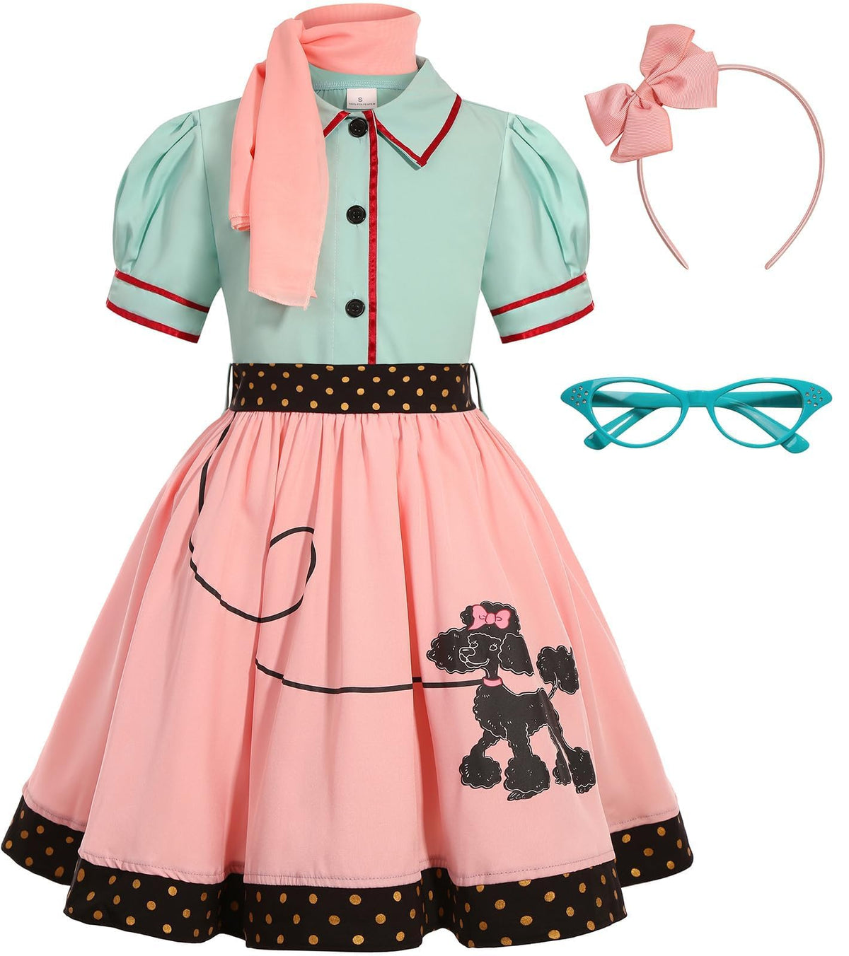SIZGAROOT 50s Outfit for Girls 50s Costume Girls Poodle Skirt Halloween Party Dress Up