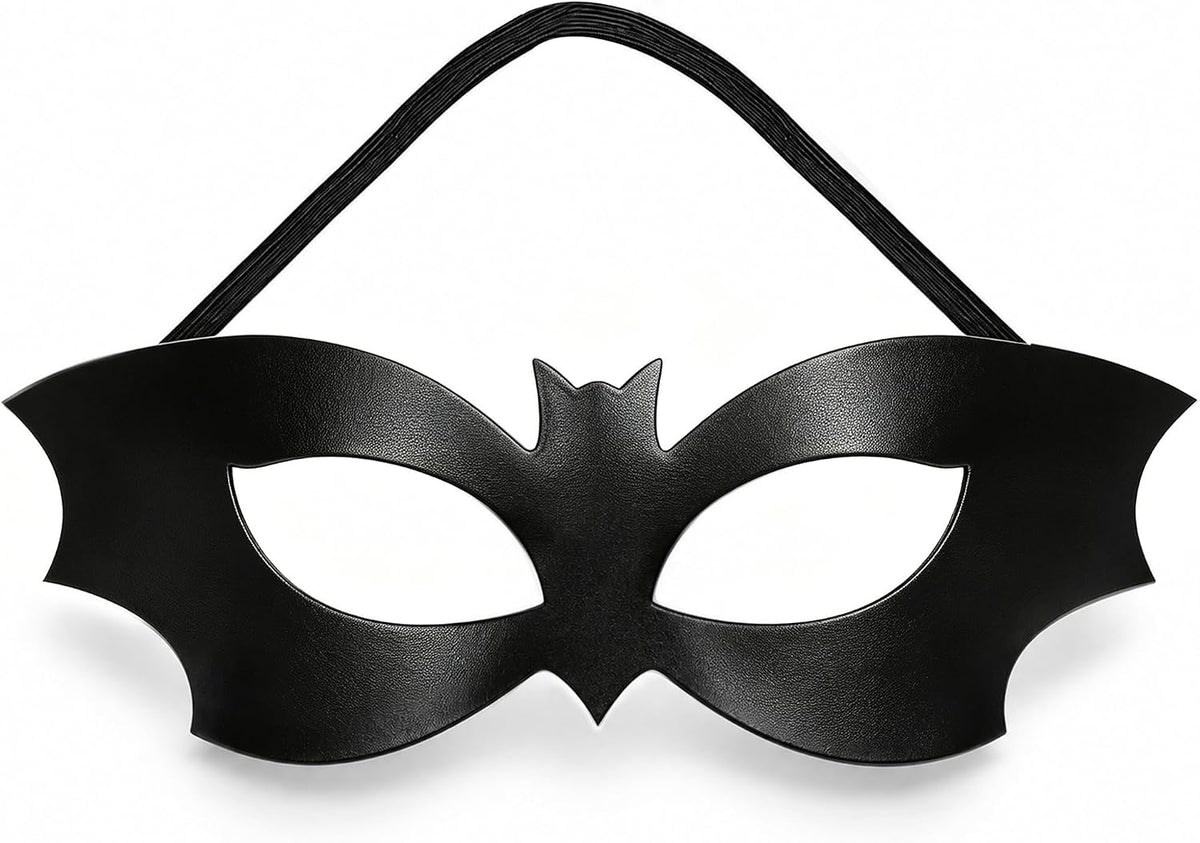 Bat Mask for Women Men Adults, Halloween PU Leather Black Eye Mask Costume