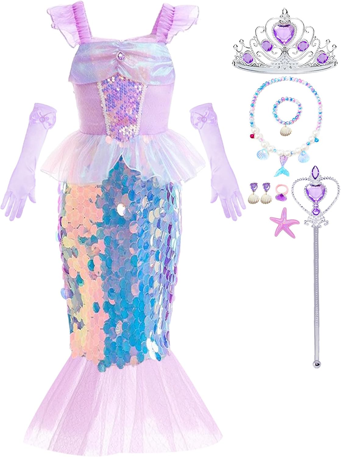 Girls Mermaid Costume Kids Sequins Dress