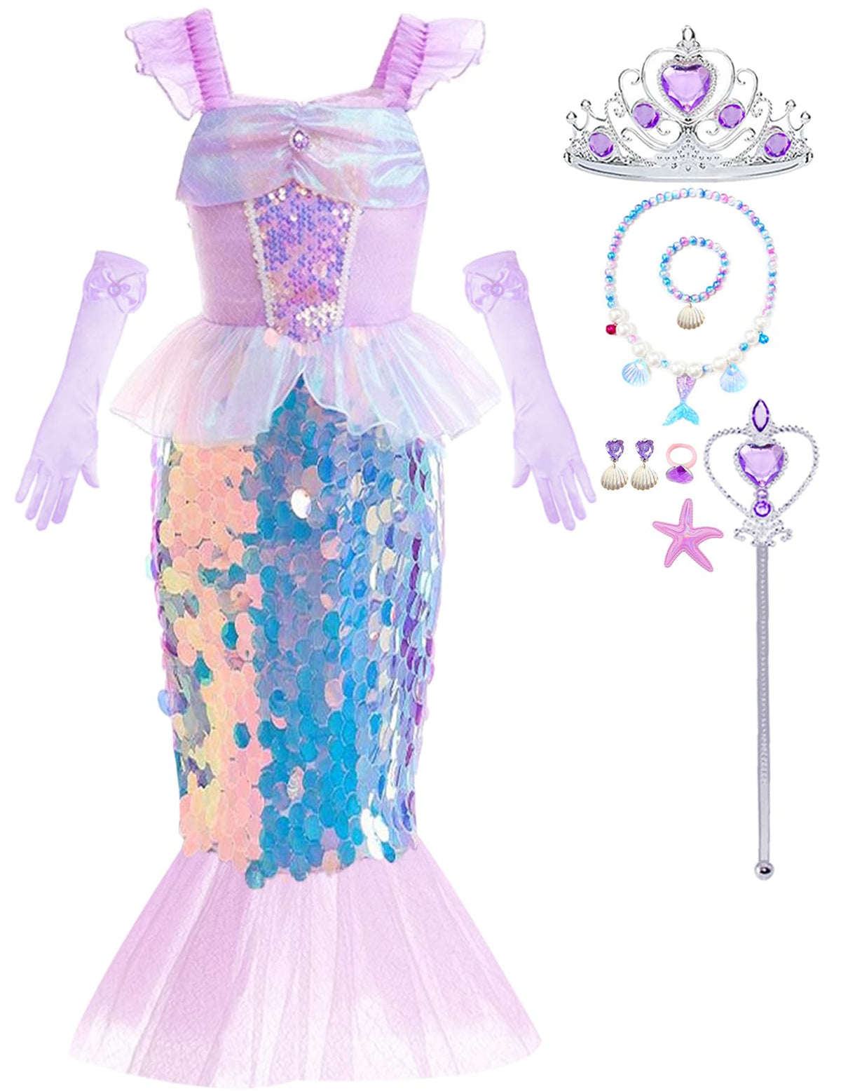 Girls Mermaid Costume Kids Sequins Dress