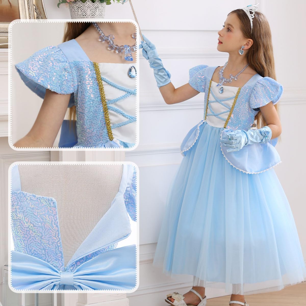 iTVTi Girls Blue Princess Dress Birthday Outfit Age 3-8