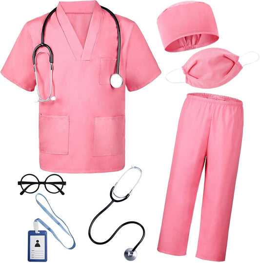 BOMLY Doctor Costume for Kids 7Pcs Toddler Scrubs Set for Boys and Girls