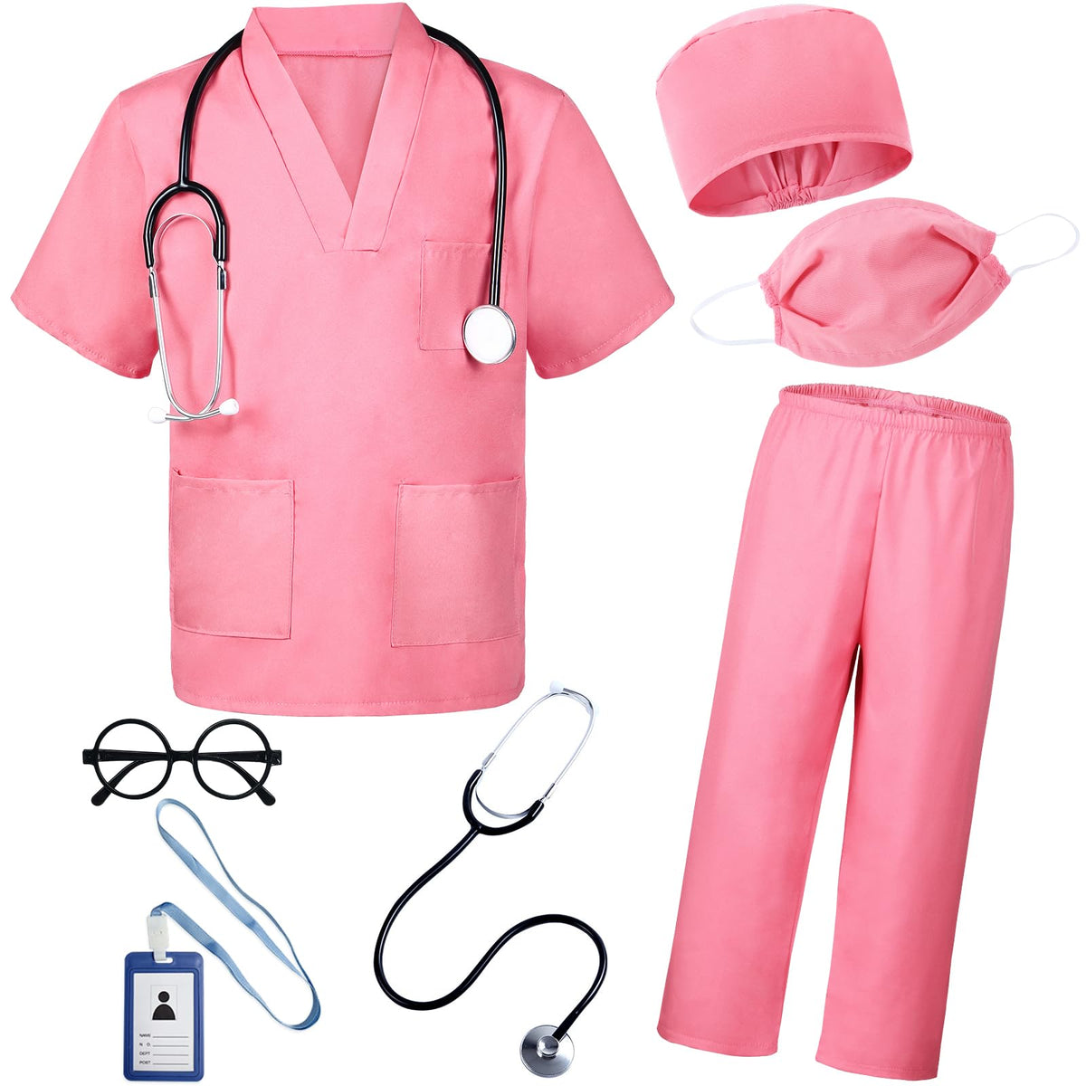 BOMLY Doctor Costume for Kids 7Pcs Toddler Scrubs Set for Boys and Girls