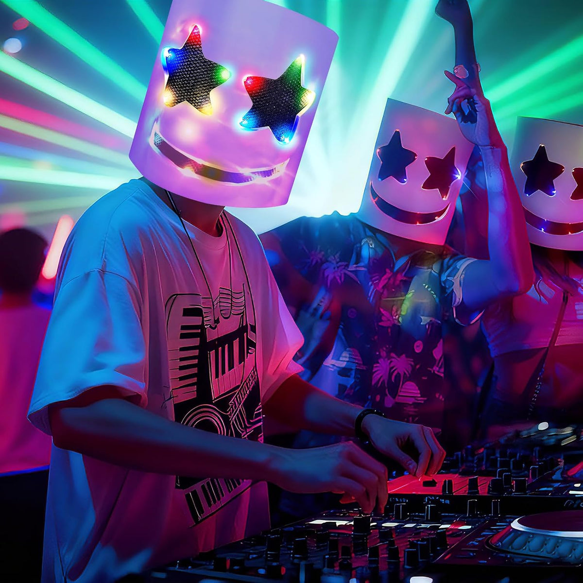 KEHOO Halloween DJ Party Mask,Christmas Party Mask, Light Up Flashing DJ Music Festival Halloween Props Mask for Christmas Xmas Costume Party