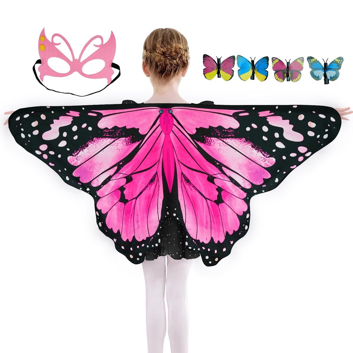 Sunlisky Kids Butterfly Costume for Girls Butterfly Wings Cape Set with Mask Hair Clips Halloween Cosplay Dress Up 4 to 9