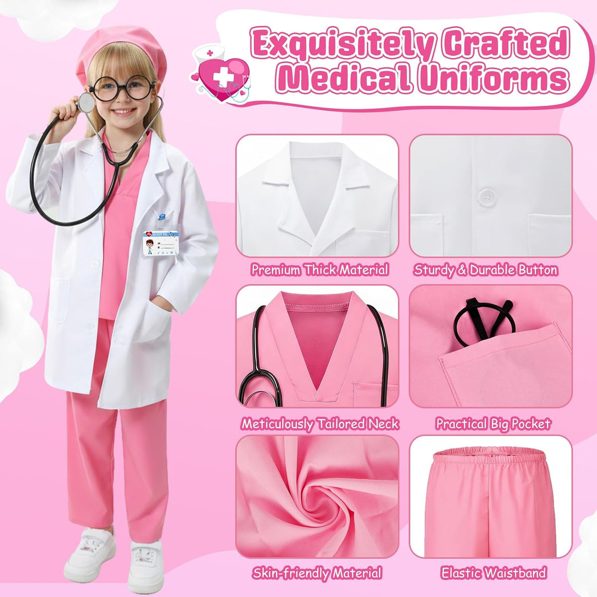 10PCS Doctor Costume for Kids Halloween Costumes for Girls Boys