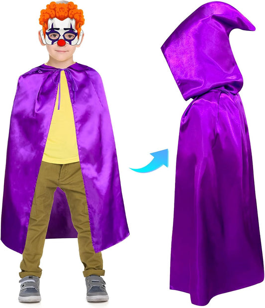 Halloween Cape Mask for Kids,Hooded Cloak,Felt Mask, Witch Clown Demon Black Cat Halloween Costumes
