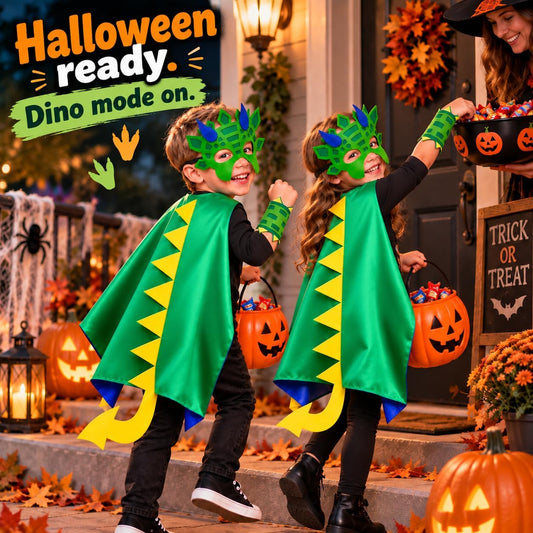 iROLEWIN Dinosaur-Costume for Kids Dinosaur Cape Mask Cuffs as Dress-Up Toy
