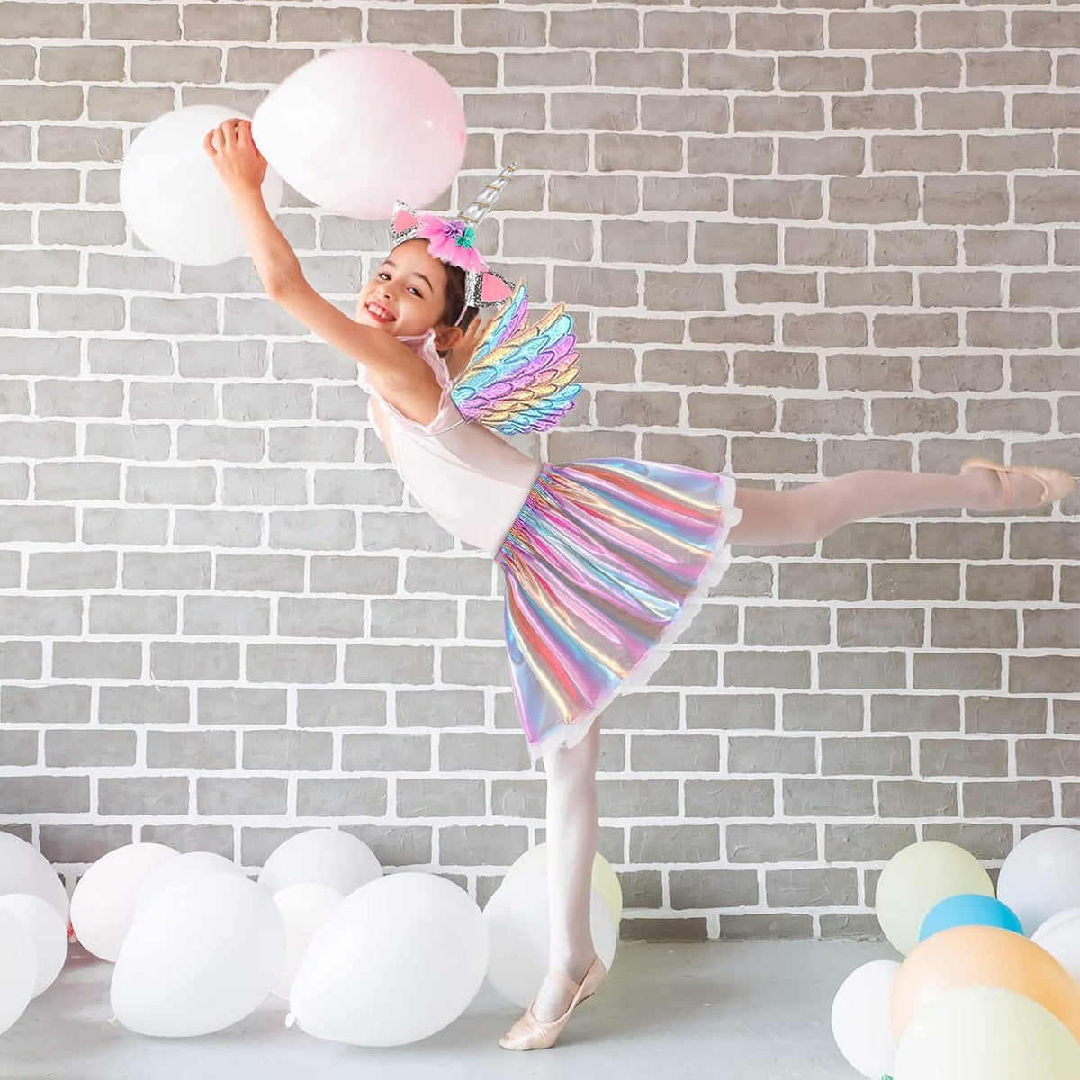 Hifot Unicorn Costumes for Girl, Unicorn Birthday Tutu Dress with Unicorn Wings Headband for Christmas Gifts Party Outfit
