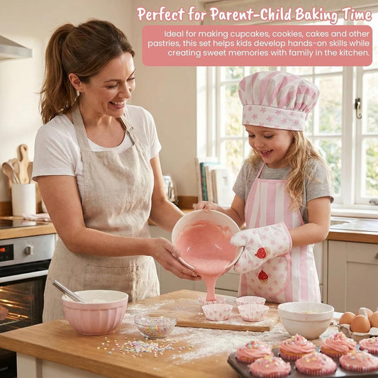 Kid Apron and Chef Hat Set, 3Pcs Children Cooking Baking Set Kits