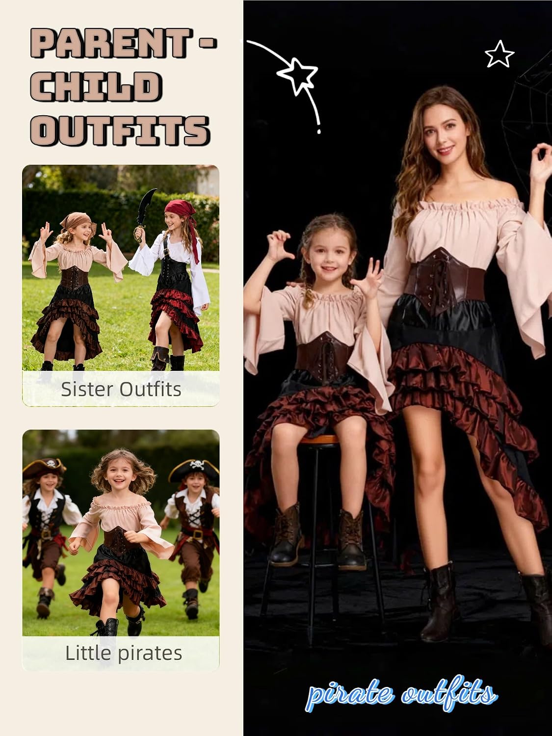 Verceco Kids Pirate Costumes Pirate Dress Up for Girl Fairy Medieval Renaissance Outfits for Girls Waist Belt & Headscarf