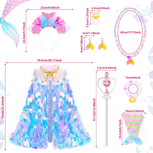 LIMIROLER Princess Dress Up Clothes Mermaid Cape Gift Set for Girls Age 3-8