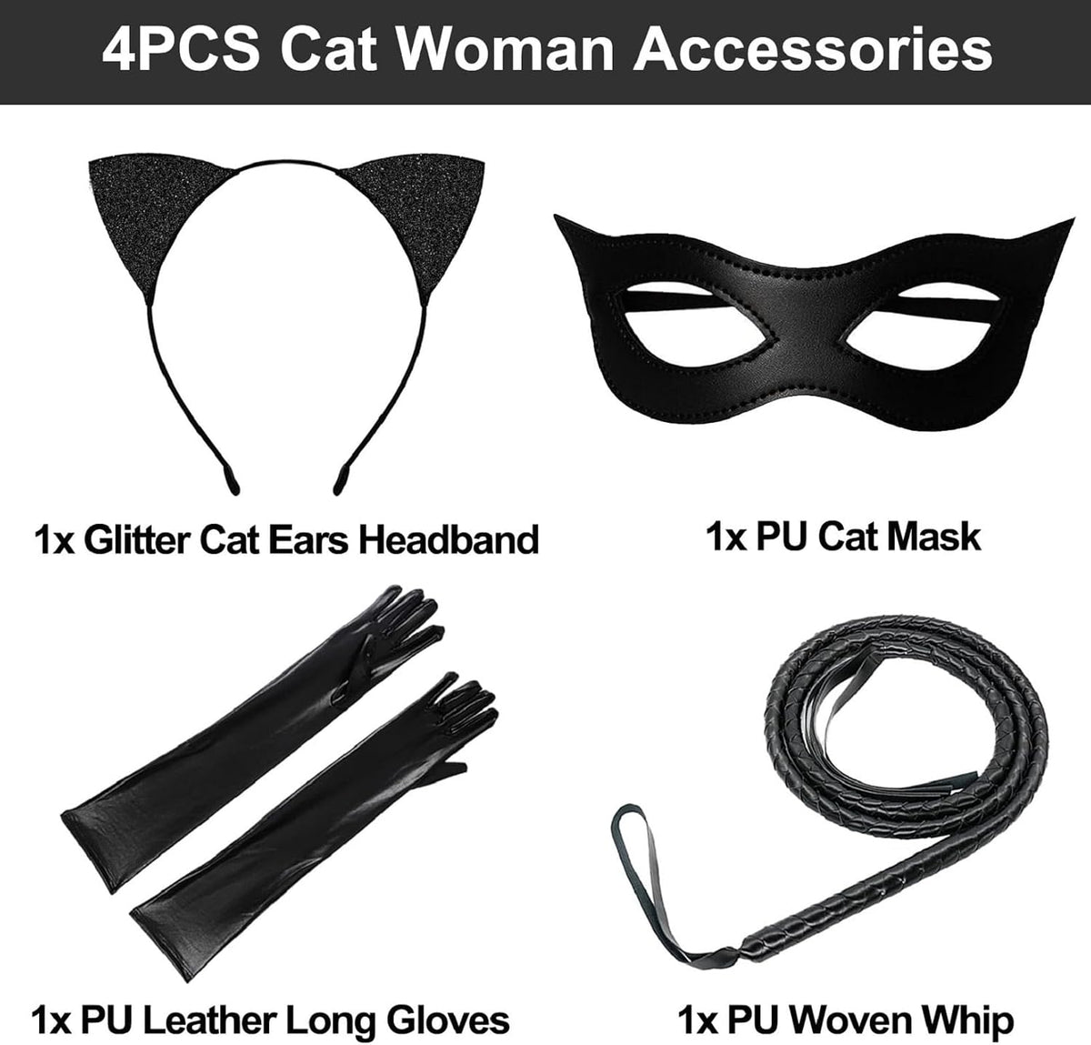 4PCS Halloween Cat Costume Accessories for Women Black