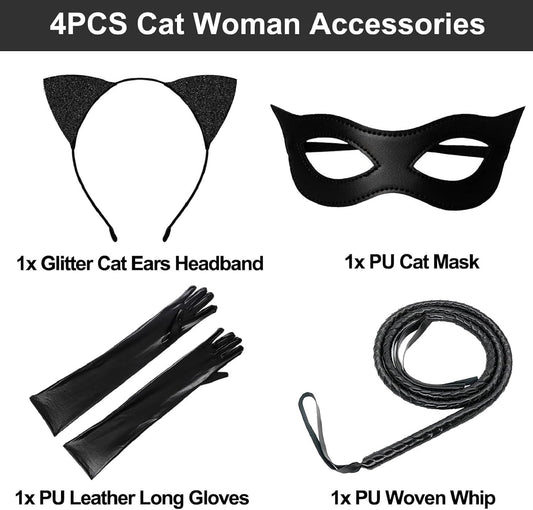 4PCS Halloween Cat Costume Accessories for Women Black