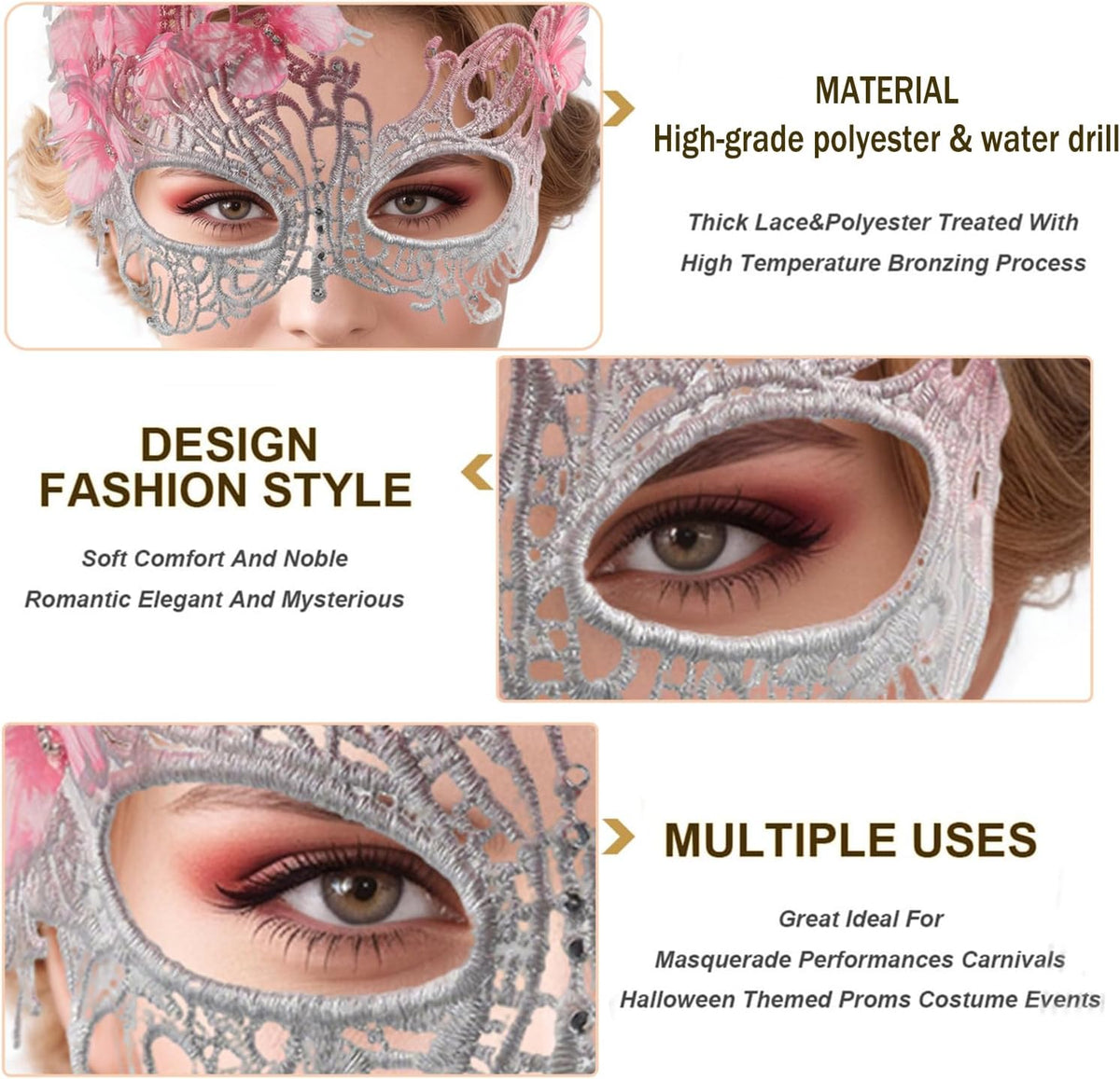 pink halloween Masquerade mask for women and girls - Mardi Gras butterfly mask for halloween Costume parties