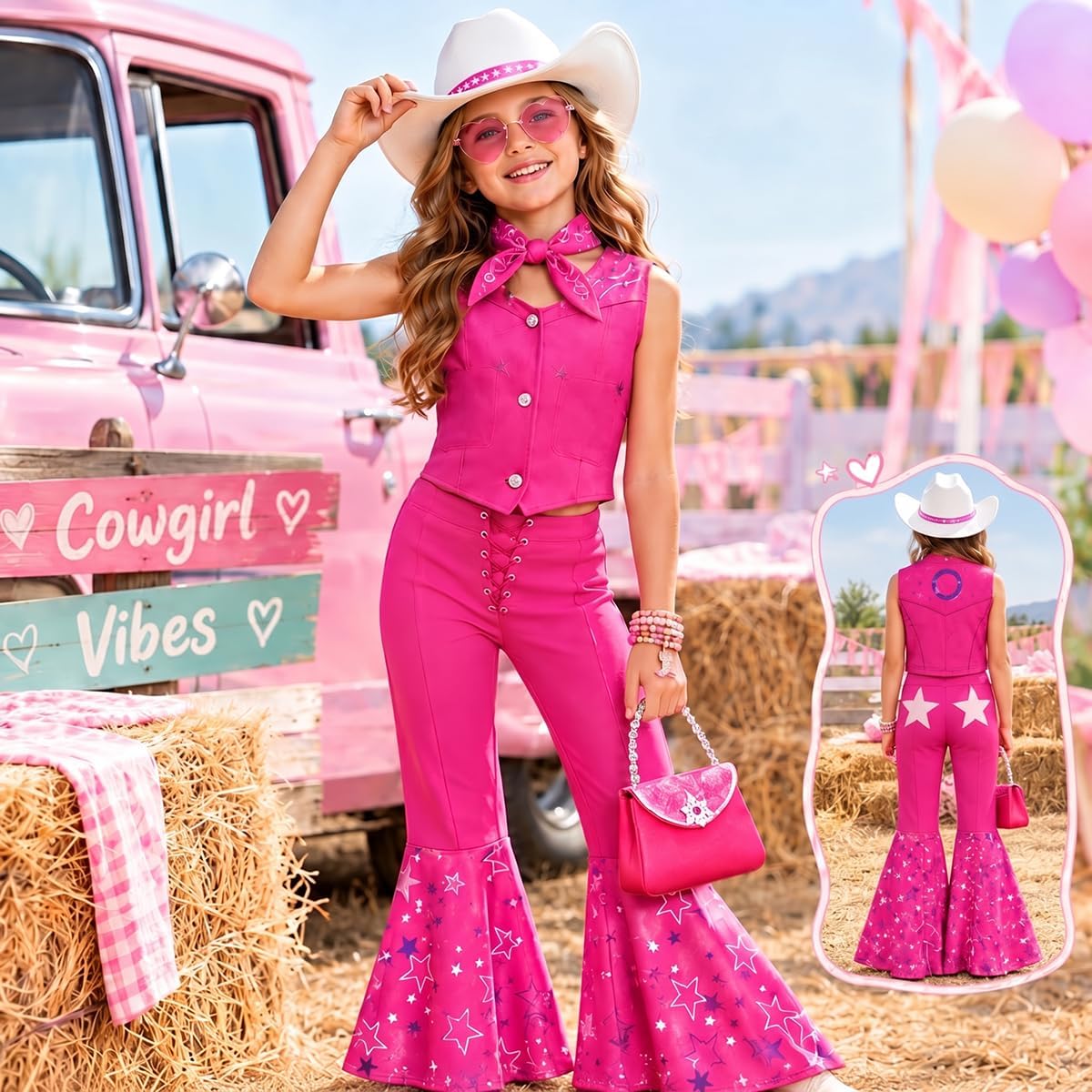 Cowgirl Costume Girls Kids Disco Cowgirl Outfits Western Movie Heroine Dress Up for Halloween Birthday Cosplay Party