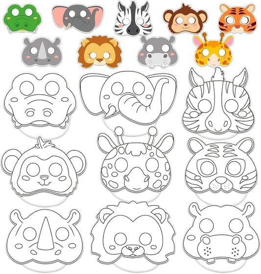 36Sets Animal Mask Crafts for Kids, Jungle Safari Birthday Party Decor