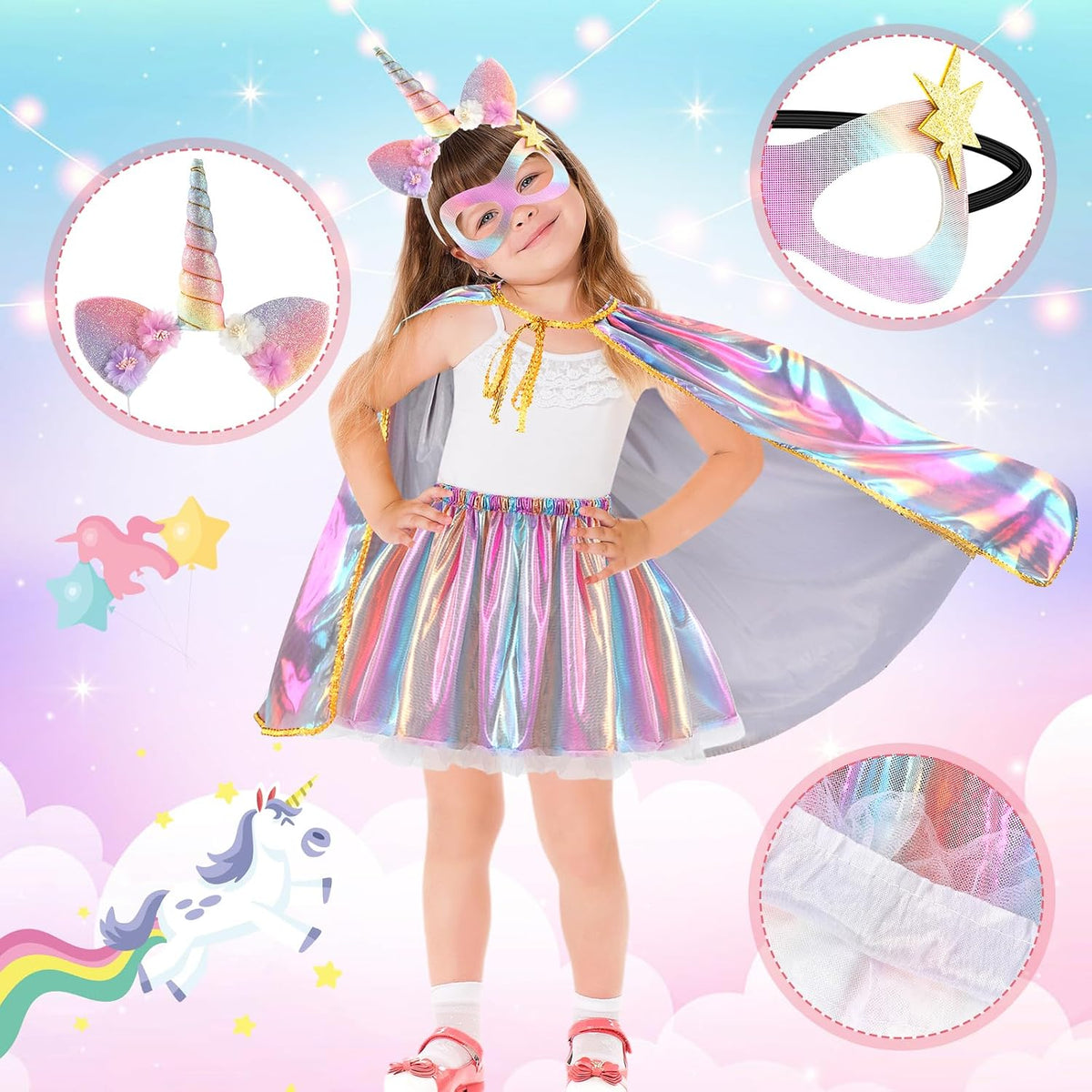 Princess Costumes for Girls Unicorn Costume Kids Tutu Skirt Unicorn Headband Princess Cape for Birthday Halloween