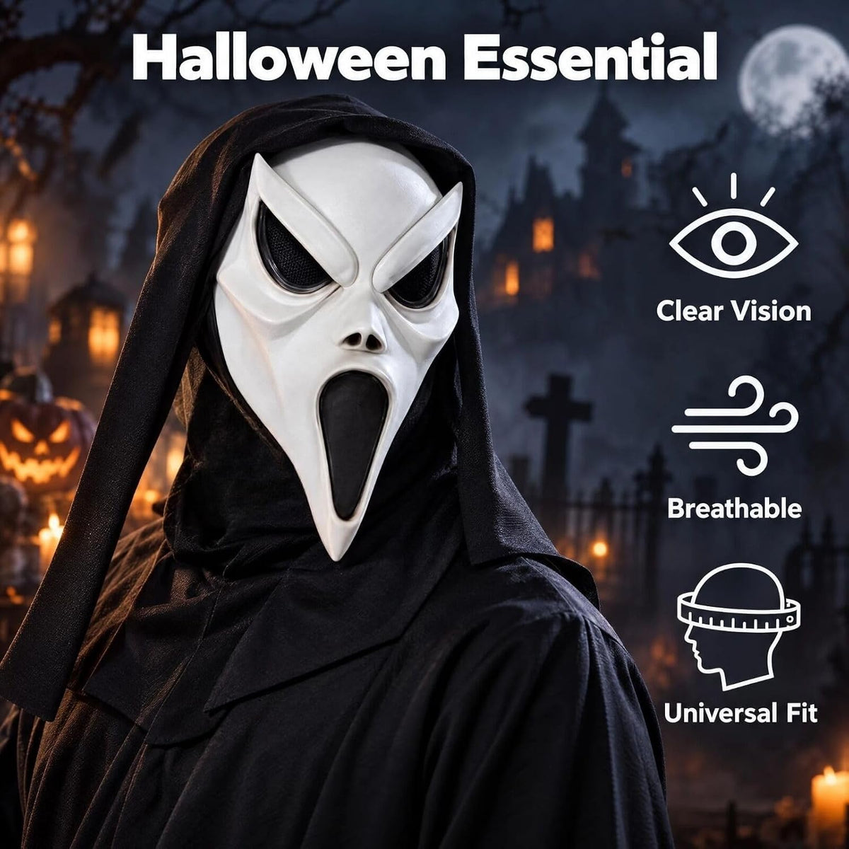 Halloween Scary Face Mask for Adults, Horror Cosplay Costume Accessory