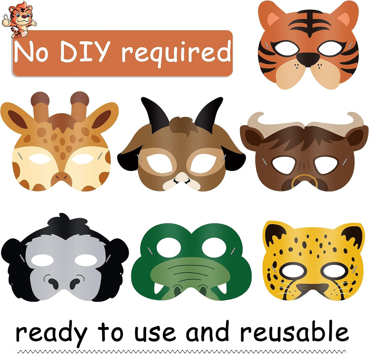 Blulu 16 Pcs Safari Animal Masks for Kids Birthday Party Decoration,Animals