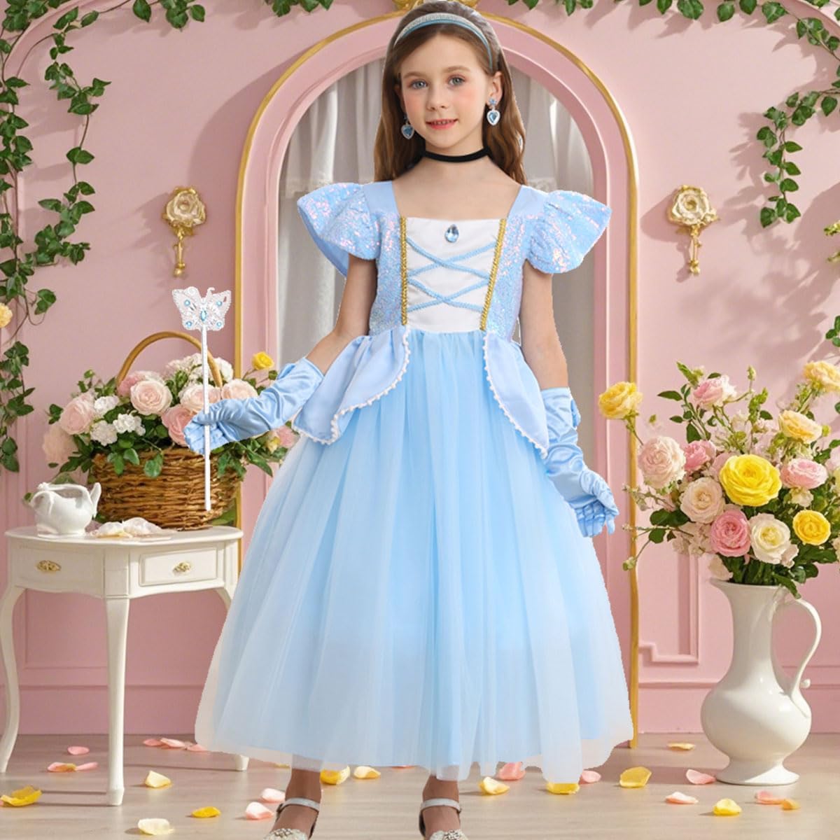 iTVTi Girls Blue Princess Dress Birthday Outfit Age 3-8
