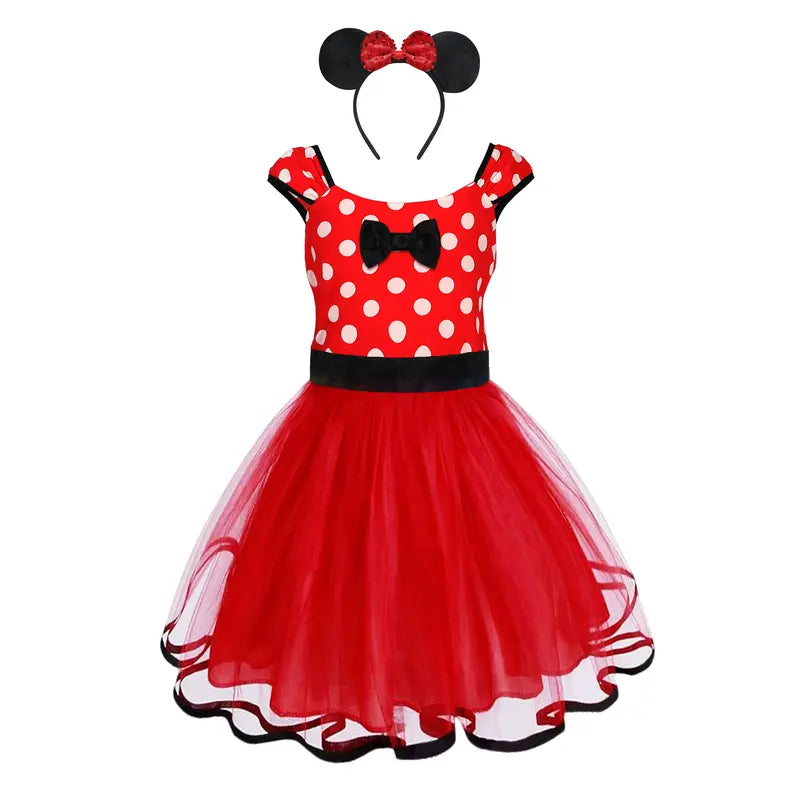 UPORPOR Girls' Red LED Glitter Cartoon Character Princess Costume Dress - Polyester, 3y-4-5y (3-4 Years Fit), Headband, Remote, Light-Up Skirt, 100+ Music-Sync LED Modes, for Parties, Pretend Play