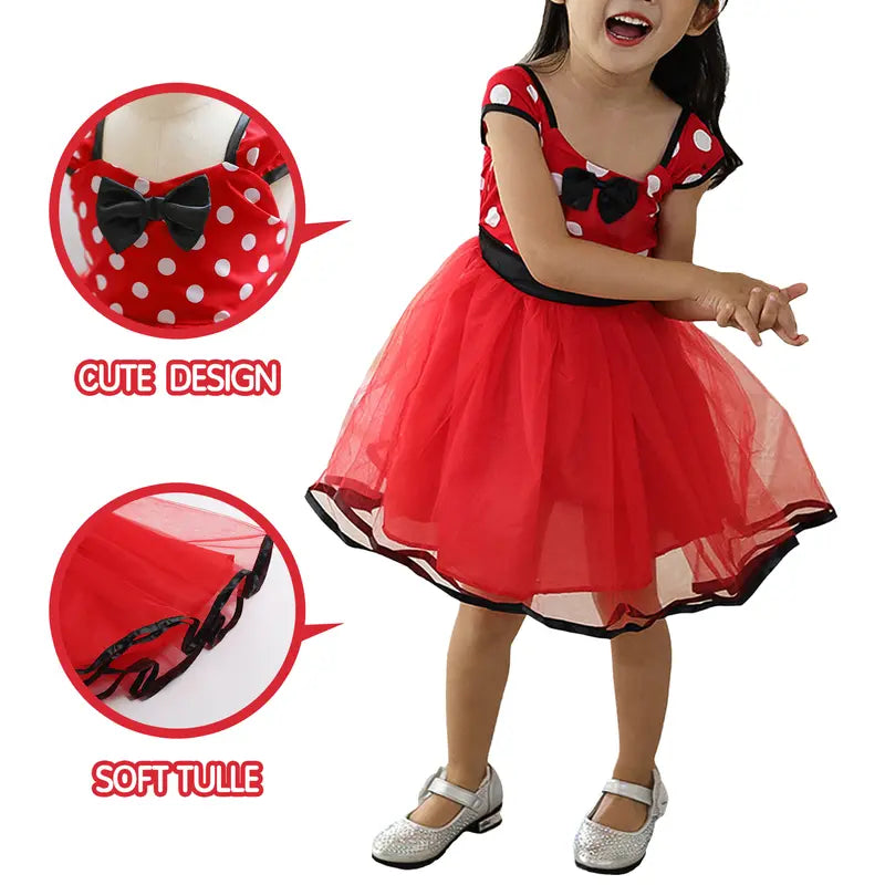 UPORPOR Girls' Holiday Princess Costume - Light-Up Polka Dot Tulle Tutu Dress with Bow, Halloween/Christmas Hand Wash Only Outfit for 3-4Y/5-6Y Polyester Special Moments Wear, 3 - 4 Years