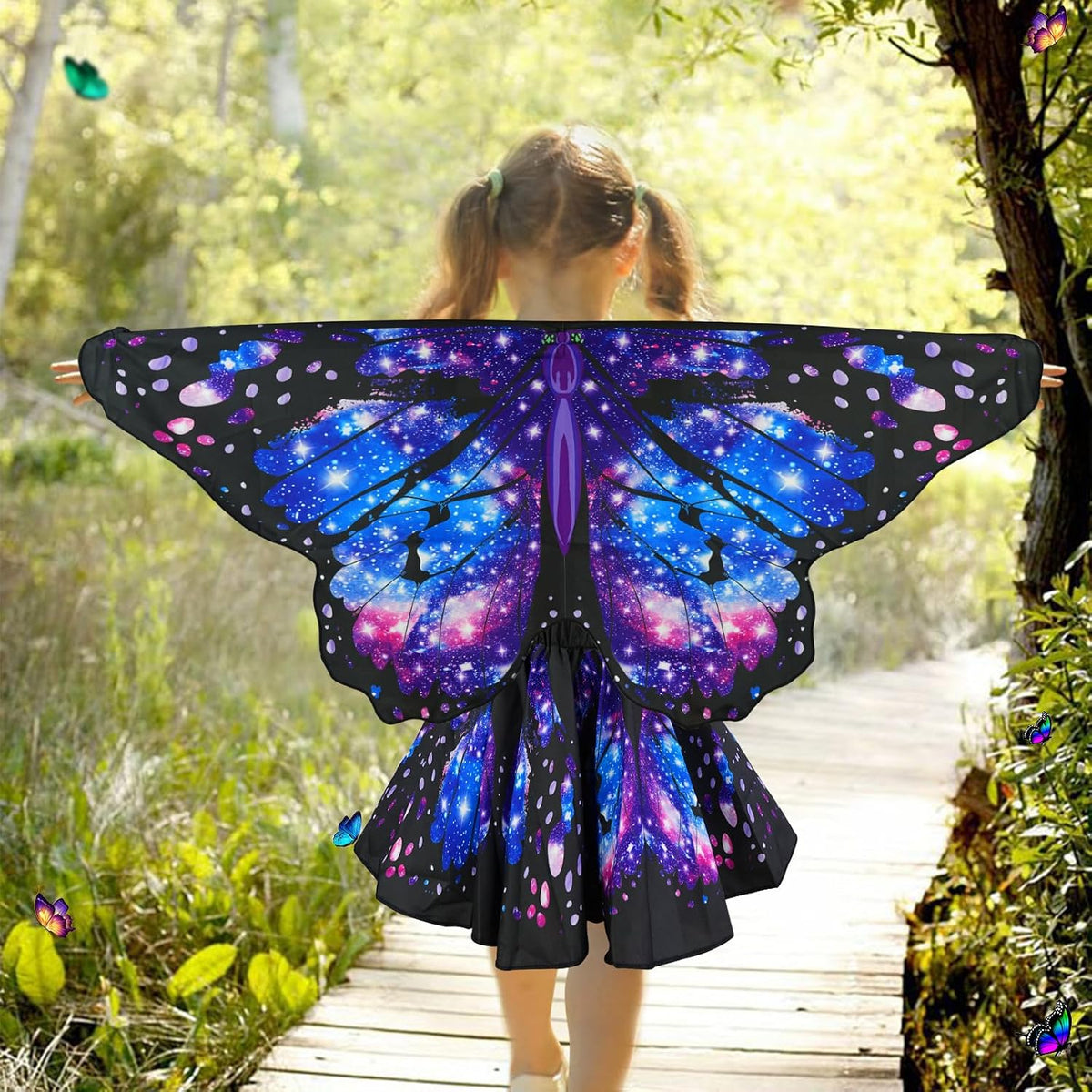 Sunlisky Kids Butterfly Wings Costume for Girls Fairy Wings Dress Up Clothes Headband Mask for Halloween Party Favors