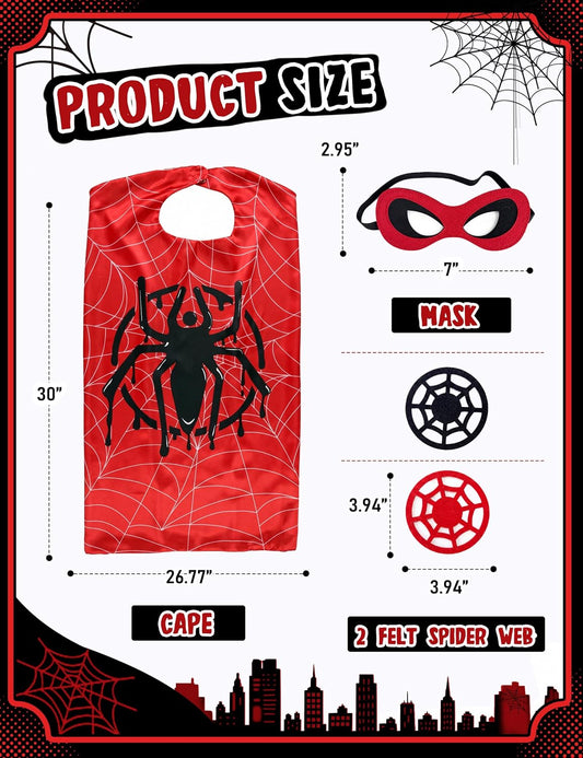 Spider Cape and Mask Halloween Costume, Super Hero Cosplay for Kids Boys