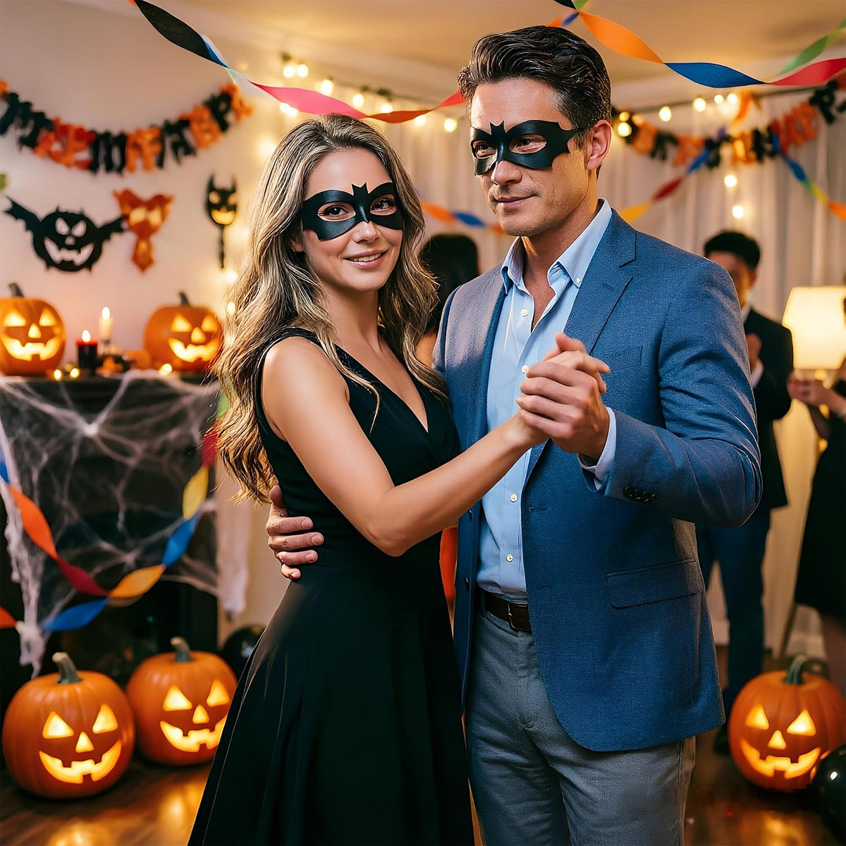Bat Mask for Women Men Adults, Halloween PU Leather Black Eye Mask Costume