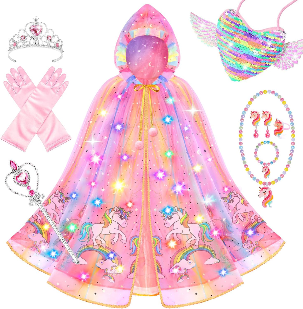 Princess Dress up for Girls 4-6, Light up Unicorn Princess Cape with Crown