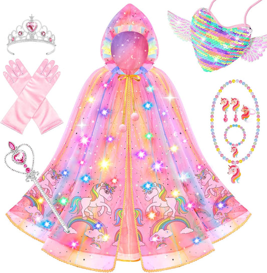 Princess Dress up for Girls 4-6, Light up Unicorn Princess Cape with Crown