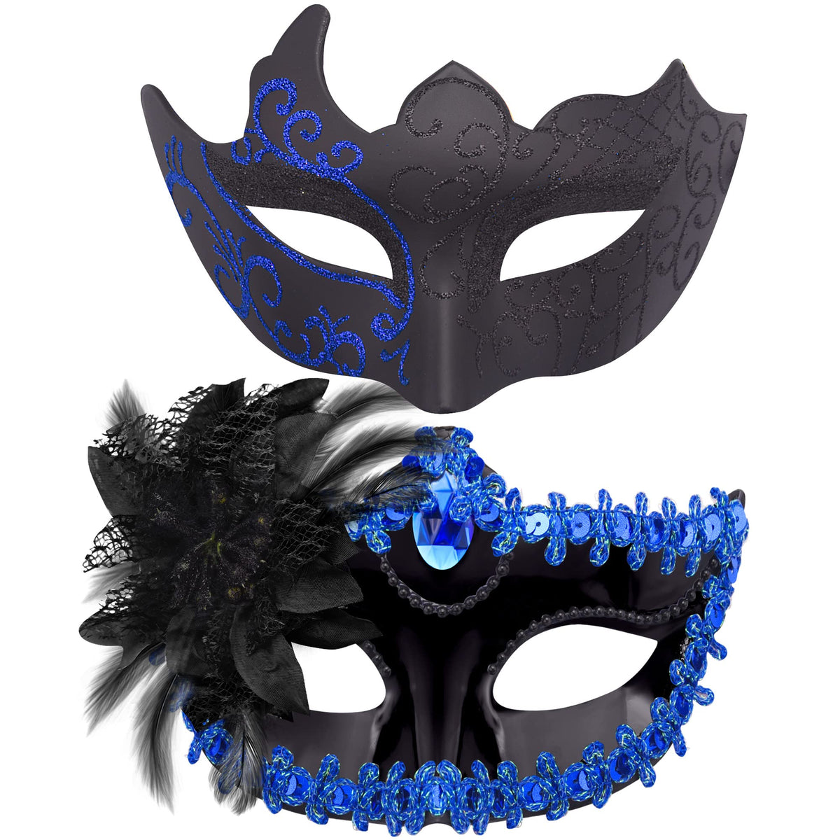 SIQUK Couple Masquerade Masks Set Venetian Party Mask Plastic Halloween Costume Mask Mardi Gras Mask for Women and Men
