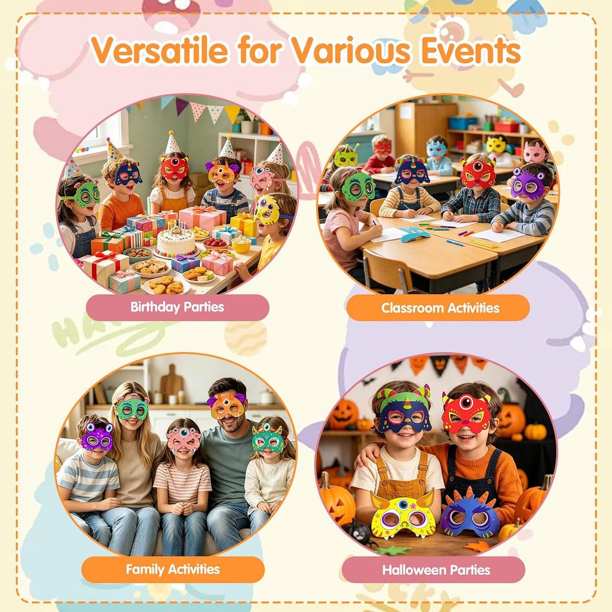24 Pcs Halloween Monster Crafts for Kids DIY Coloring Masks School