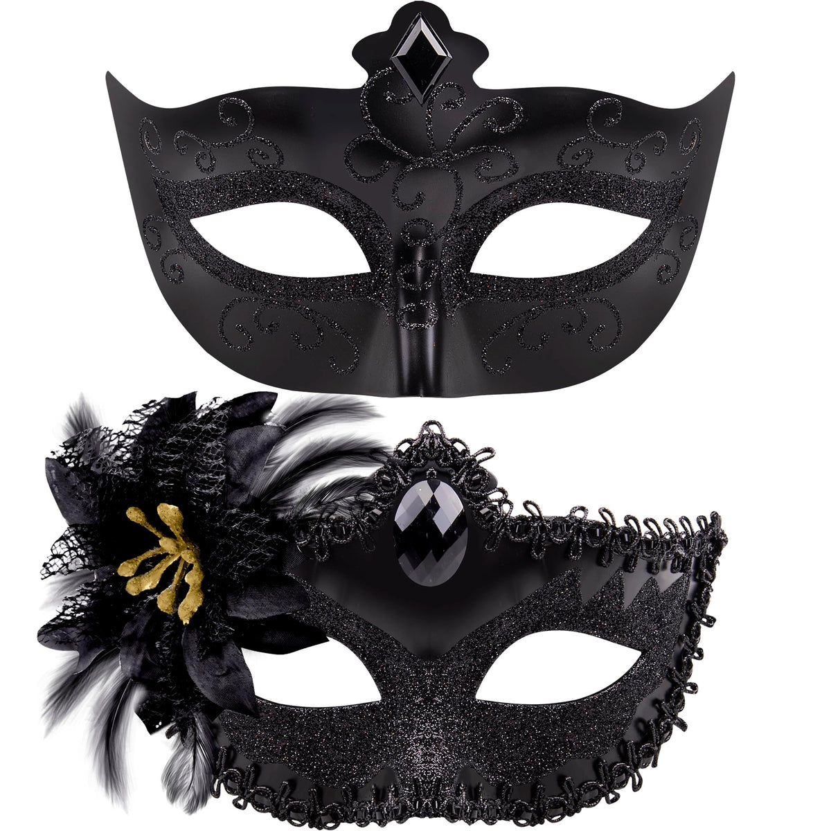 SIQUK Couple Masquerade Masks Set Venetian Party Mask Plastic Halloween Costume Mask Mardi Gras Mask for Women and Men