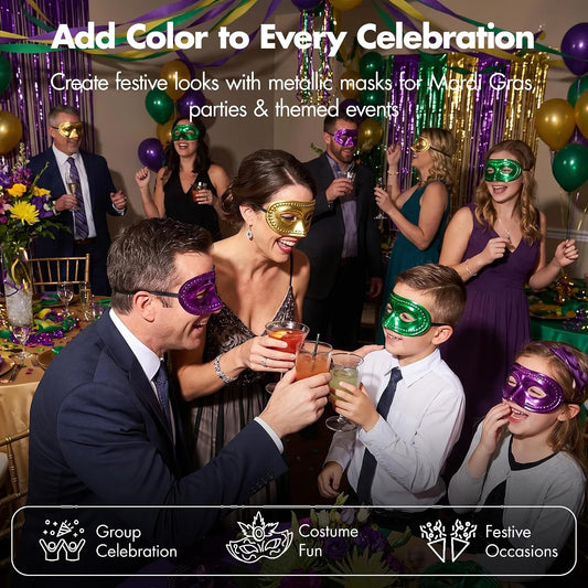Podzly 50 Mardi Gras Masks - Metallic Masquerade Half Party Masks