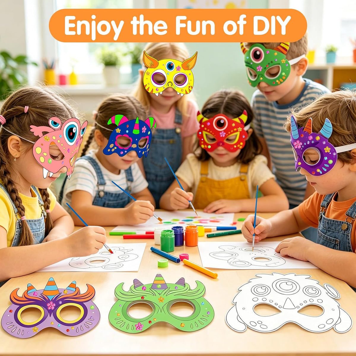 24 Pcs Halloween Monster Crafts for Kids DIY Coloring Masks School
