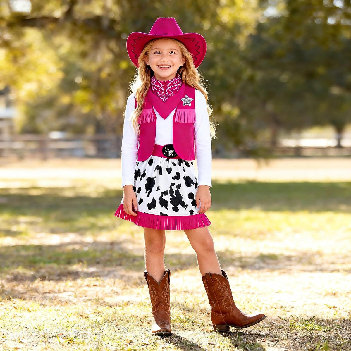 Gomukot Kids Cowgirl Costume for Girls Western Rodeo Outfit Halloween Costume Party Dress Up