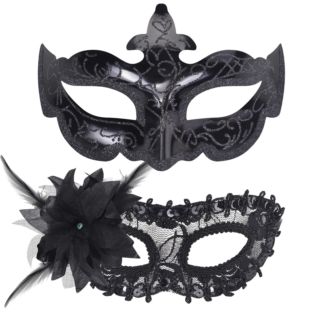 SIQUK Couple Masquerade Masks Set Venetian Party Mask Plastic Halloween Costume Mask Mardi Gras Mask for Women and Men