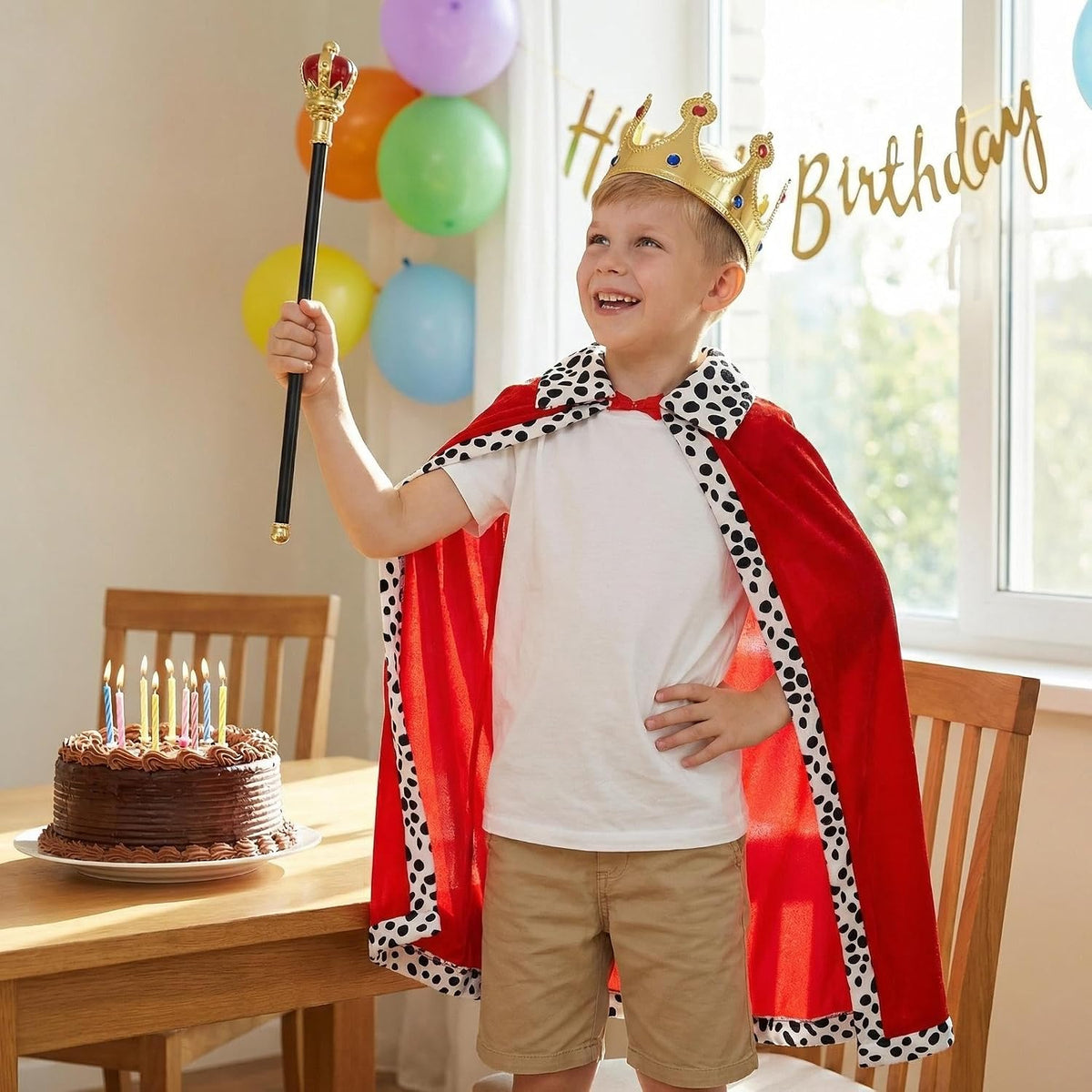 Proumhang Kids King Cape,Kids Prince Cloak with Crown,Queen Royal Robe for Boys Girls,Coronation Cloak,80cm