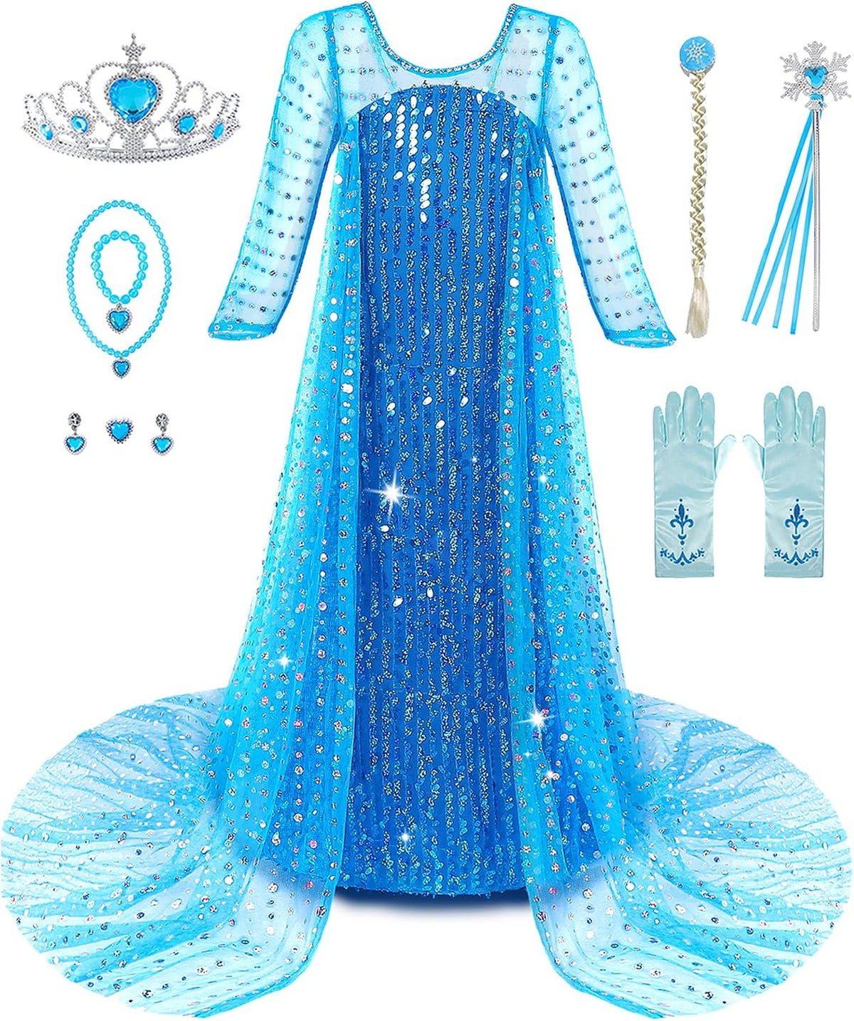 Aoiviss Princess Dresses for Girls Luxury Sequin Princess Costume Blue