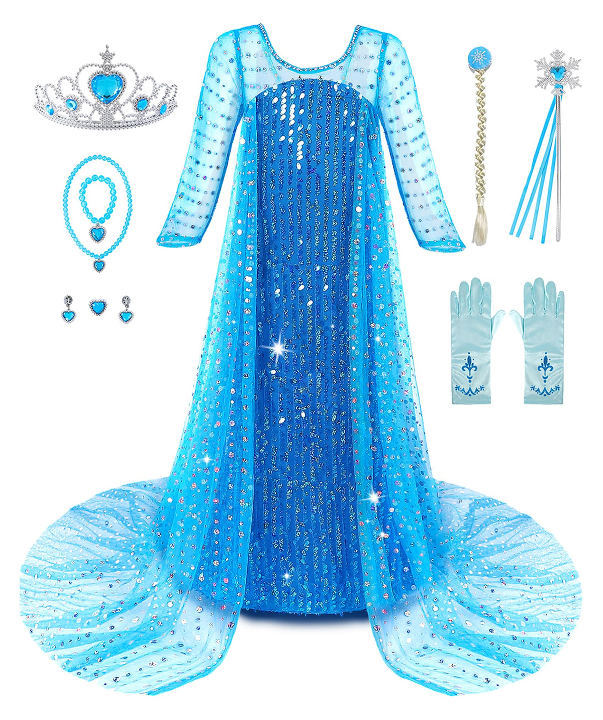 Aoiviss Princess Dresses for Girls Luxury Sequin Princess Costume Blue