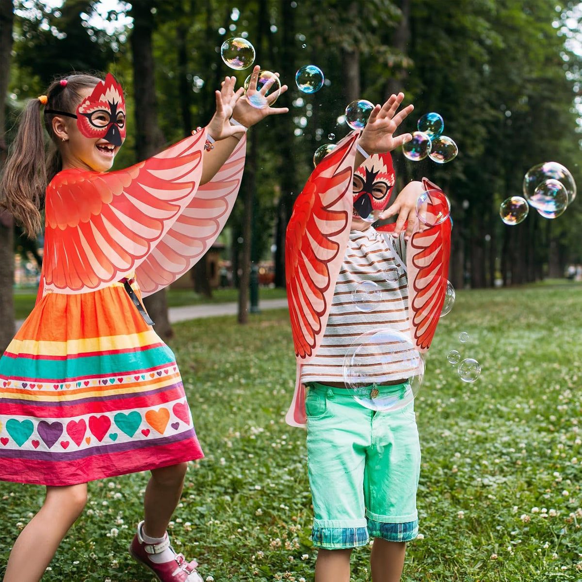 Bird-Costume for Kids Double Sided Eagle Parrot Owl Dress Up Wings for Boys Girls with Masks Party Favors Toys Gifts