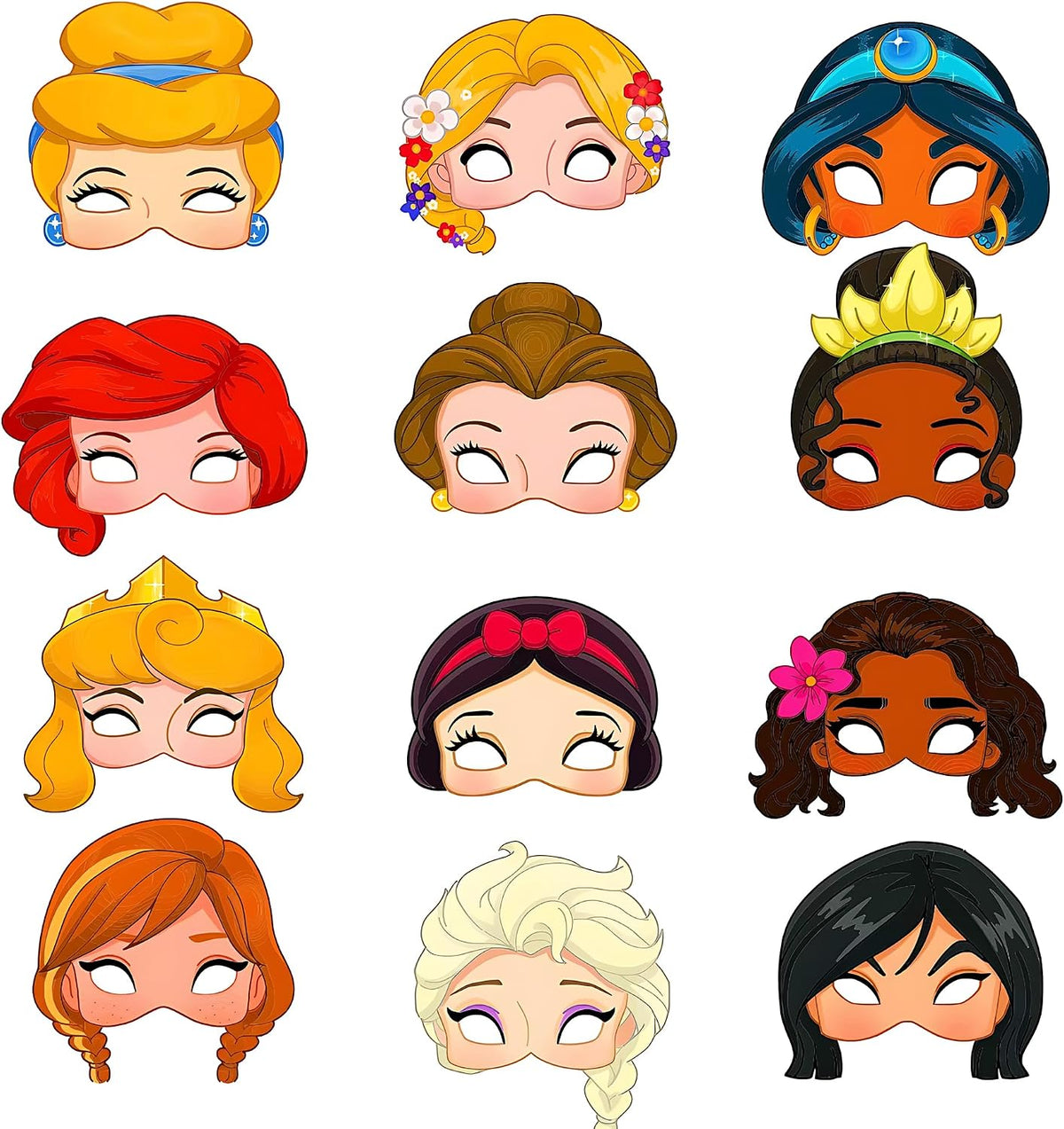 12Pcs Princess Masquerade Mask, Cute Classic Character Masks, Princess Role Playing Props, Birthday Decorations