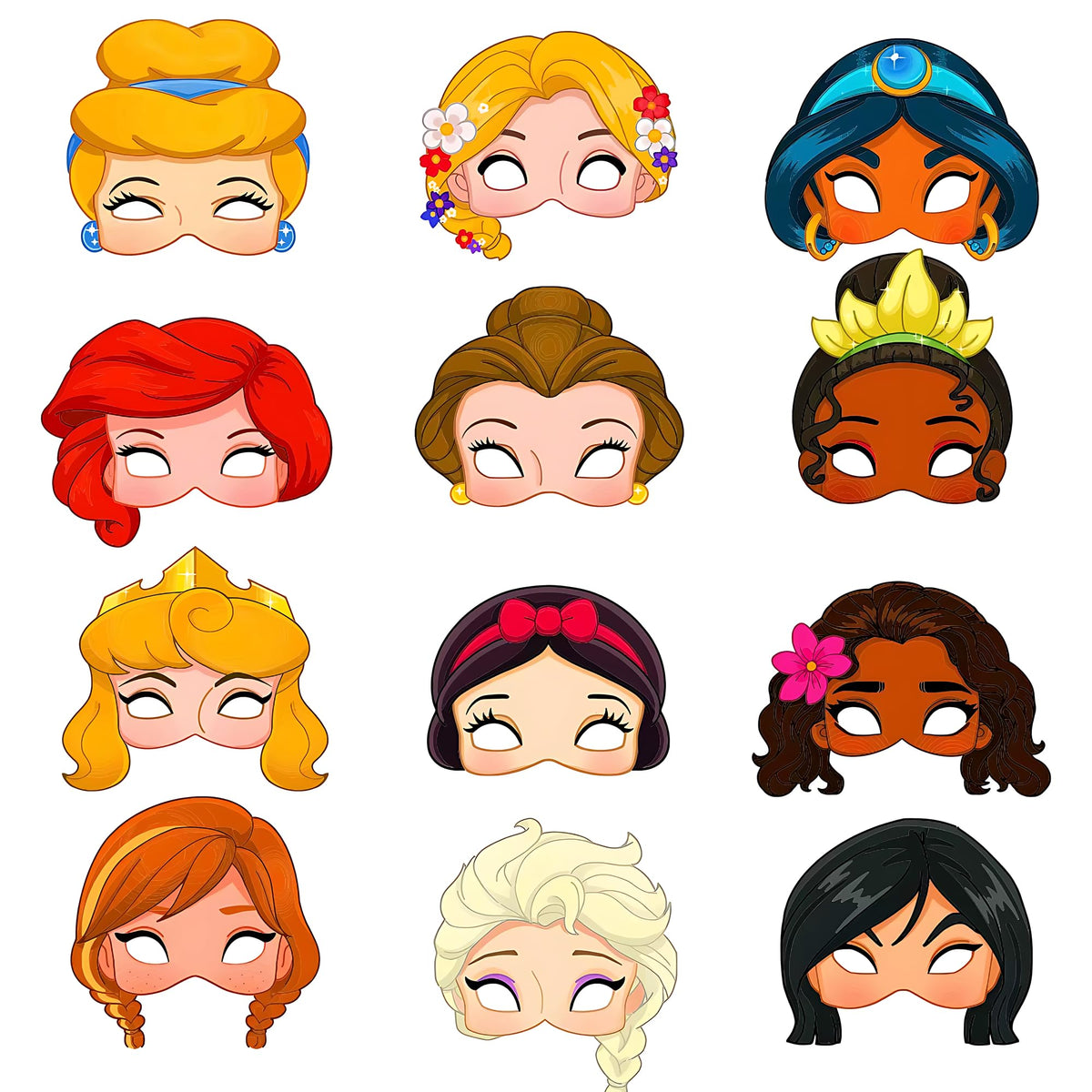 12Pcs Princess Masquerade Mask, Cute Classic Character Masks, Princess Role Playing Props, Birthday Decorations